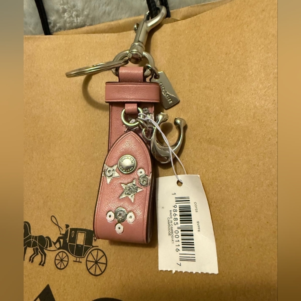 Coach Pink Leather Trigger Snap Bag Charm - Picture 3 of 3